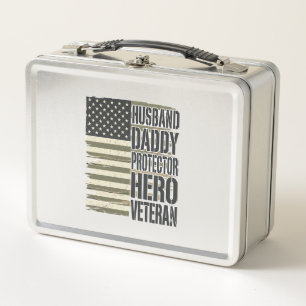Veteran Ehemann Daddy Beschützer Held Flag Shirt D Metall Brotdose