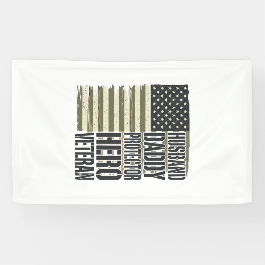 Veteran Ehemann Daddy Beschützer Held Flagge Shirt Banner (Horizontal)