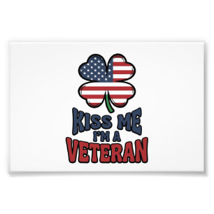 Veteran Küss Mich Patriotischer Klee Vintage-Shirt Fotodruck