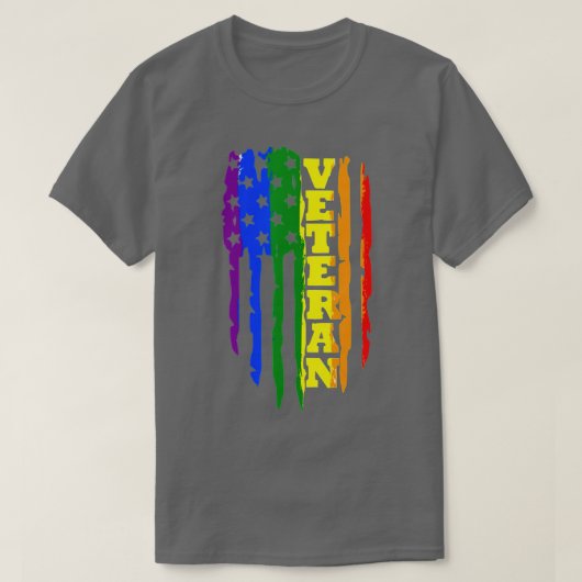 Veteran LGBT Gay Pride Rainbow American Flag Milit T-Shirt (Design vorne)