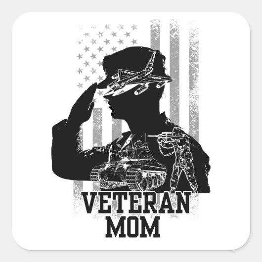 Veteran-Mama Quadratischer Aufkleber (Vorderseite)