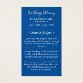 Veteran Memorial Funerary Prayer Card USA Flag (Rückseite)