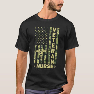 Veteran Nurse Camouflage Flag Amerika Krankenpfleg T-Shirt
