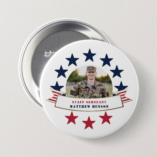 Veteran Service Foto Red White Blue Button (Vorne & Hinten)