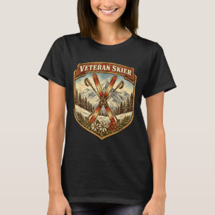 Veteran-Skifahrer Vintage-Ski alte Frau beim Skifa T-Shirt