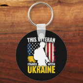 Veteran steht mit der Ukraine - Patriotische ameri Schlüsselanhänger (Vorderseite)