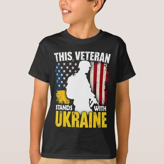 Veteran steht mit der Ukraine - Patriotische ameri T-Shirt (Vorderseite)