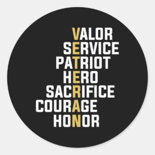 Veteran Valor Service Patriot Helden Obelisk Runder Aufkleber