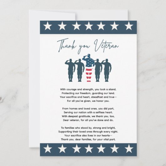 Veteranen danken | Patriotische Wertschätzung Dankeskarte (Vorderseite)