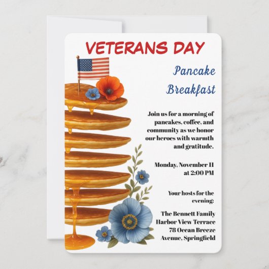 Veteranen-Tag | Pfannkuchen-Frühstücksfeier Einladung (Vorderseite)