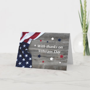 Veterans Day American Flag on Wood with Stars Karte
