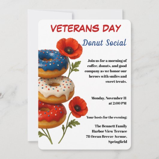 Veterans Day | Donut Social Celebration Einladung (Vorderseite)