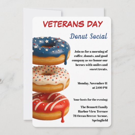 Veterans Day | Donut Social Celebration Einladung (Vorderseite)