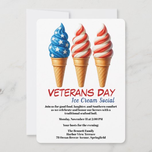 Veterans Day Invitation | Ice cream social party Einladung (Vorderseite)