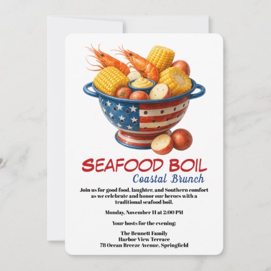 Veterans Day Invitation | Seafood Boil Celebration Einladung (Vorderseite)