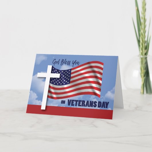 Veterans Day Religious White Cross American Flag Karte (Vorderseite)