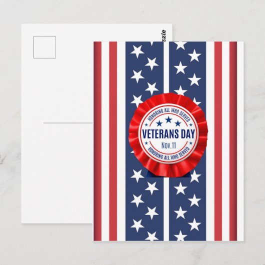 Veterans Day Rosette Postkarte (Vorne/Hinten)
