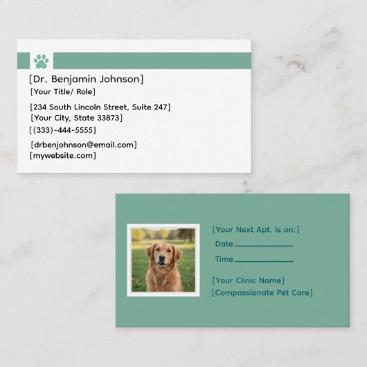 Veterinarian Appointment Card | Photo Template Visitenkarte (Vorne/Hinten)