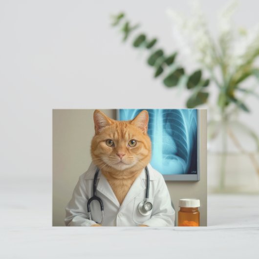 Veterinarian Cat With Stethoscope Postkarte (Stehend Vorderseite)