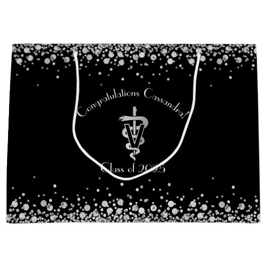 Veterinarian Graduation Black Silver Große Geschenktüte (Vorderseite)