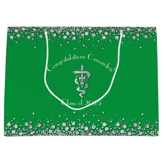 Veterinarian Graduation Green Silver Große Geschenktüte (Vorderseite)