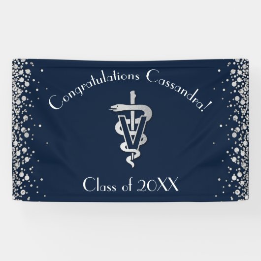 Veterinarian Graduation Navy Blue Silver Banner (Horizontal)