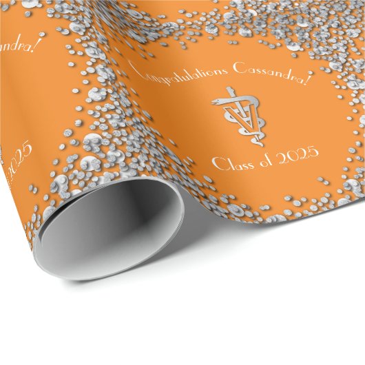 Veterinarian Graduation Orange Silver Geschenkpapier (Rolleneckpunkt)