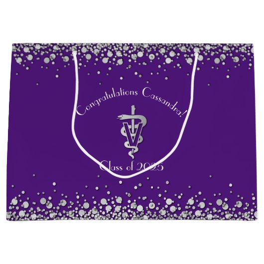 Veterinarian Graduation Purple Silver Große Geschenktüte (Vorderseite)