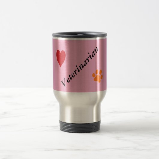 Veterinarian-Orange Paw Print and Heart on Pink Reisebecher (Mittel)