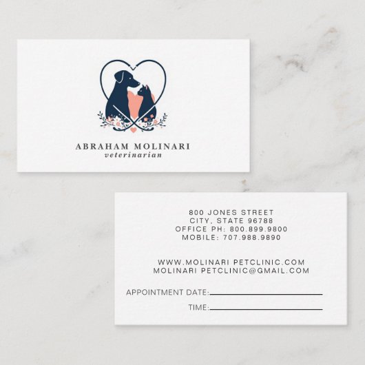 Veterinarian Pet Clinic Appointment Visitenkarte (Vorne/Hinten)