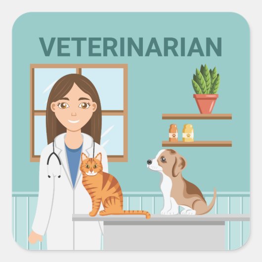 Veterinärklinische Veterinärmedizin Frau mit Katze Quadratischer Aufkleber (Vorderseite)