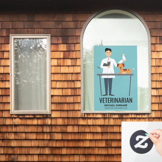 Veterinärmediziner auf blau mit Niedlichen Tieren Fensteraufkleber (Fenster Zuhause)