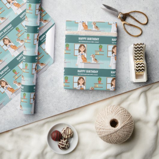 Veterinärmedizinerin Haustierärztin Geburtstagskra Geschenkpapier (Kunsthandwerk)