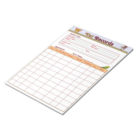 Veterinärmedizinische Platten Notizblock (angewinkelt)