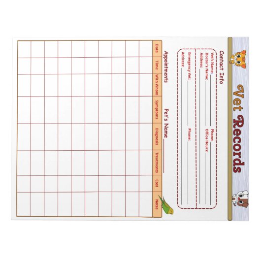 Veterinärmedizinische Platten Notizblock (Vorderseite)