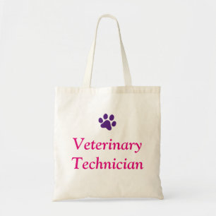 Veterinärtechniker mit lila Tatzen-Druck Tragetasche