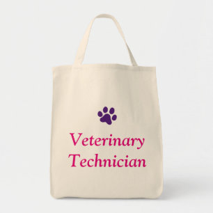 Veterinärtechniker mit lila Tatzen-Druck Tragetasche