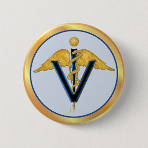 Veterinary Caduceus Button