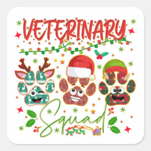 Veterinary Christmas Squad Veterinarians Coworkers Quadratischer Aufkleber