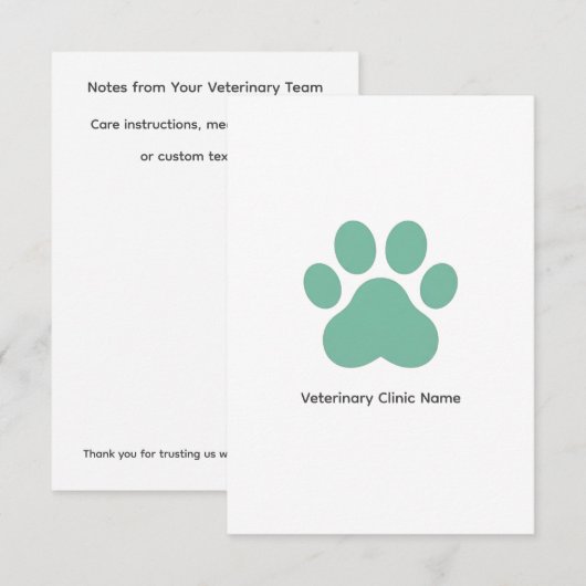 Veterinary Clinic Flat Note Card (3.5" × 5") Mitteilungskarte (Vorne/Hinten)