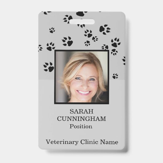 Veterinary Clinic Paw Print Foto ID Abzeichen Ausweis (Front)