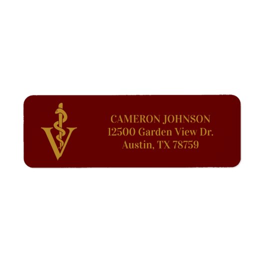 Veterinary Maroon Gold Caduceus Rücksendeadresse (Vorne)