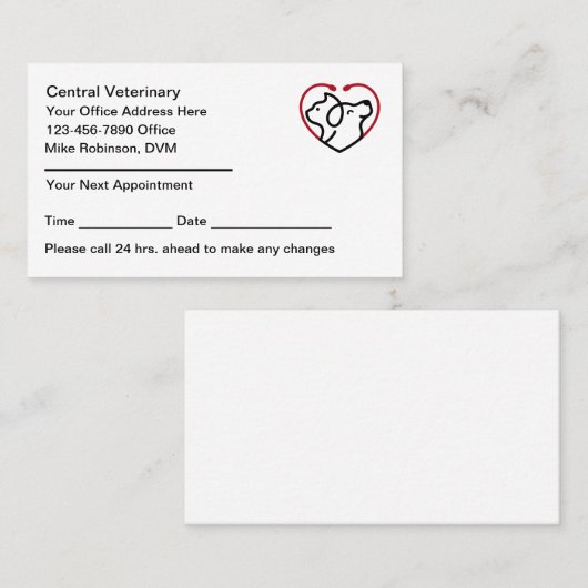 Veterinary Office Appointment Business Cards Terminkarte (Vorne/Hinten)