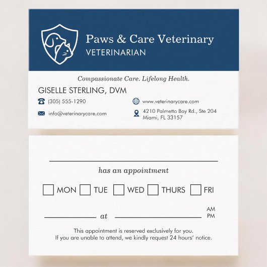 Veterinary Office Pet Visit Reminder Appointment Visitenkarte