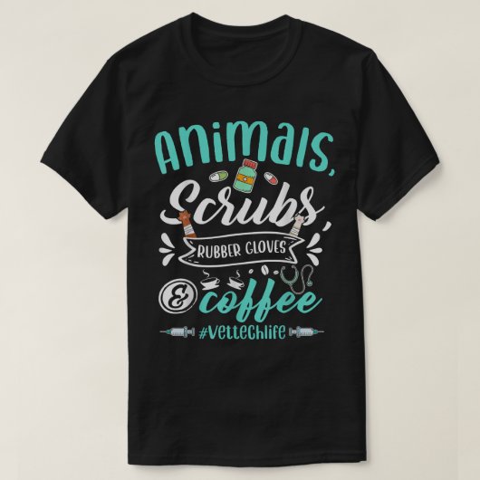Veterinary Technician Animals Scrubs And Coffee Ve T-Shirt (Design vorne)