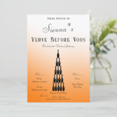 Veuve Before Vows Champagne Tower Bachelorette Einladung (Stehend Vorderseite)