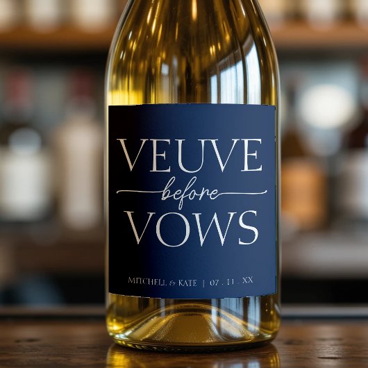 Veuve Before Vows Navy Blue & White Brautparty Schaumweinetikett