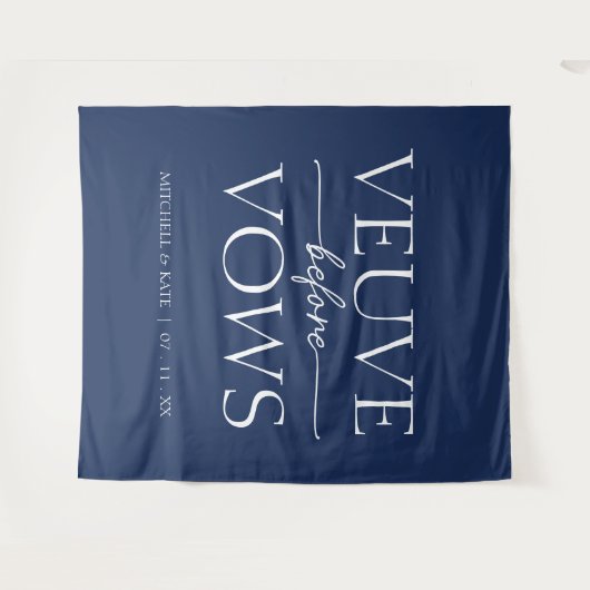 Veuve Before Vows Navy Blue & White Brautparty Wandteppich (Vorderseite (Horizontal))