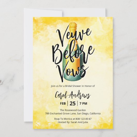 Veuve Before Vows Watercolor Brautparty Einladung (Vorderseite)