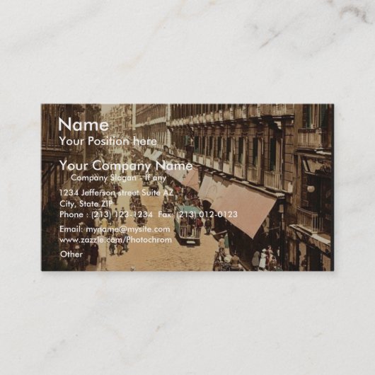 Via Roma, Neapel, Italien klassisches Fotochrom Visitenkarte (Vorderseite)